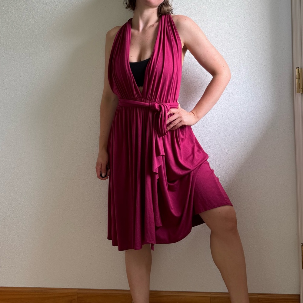 Tart Backless Fuchsia Burgundy Wrap Midi Dress size Large